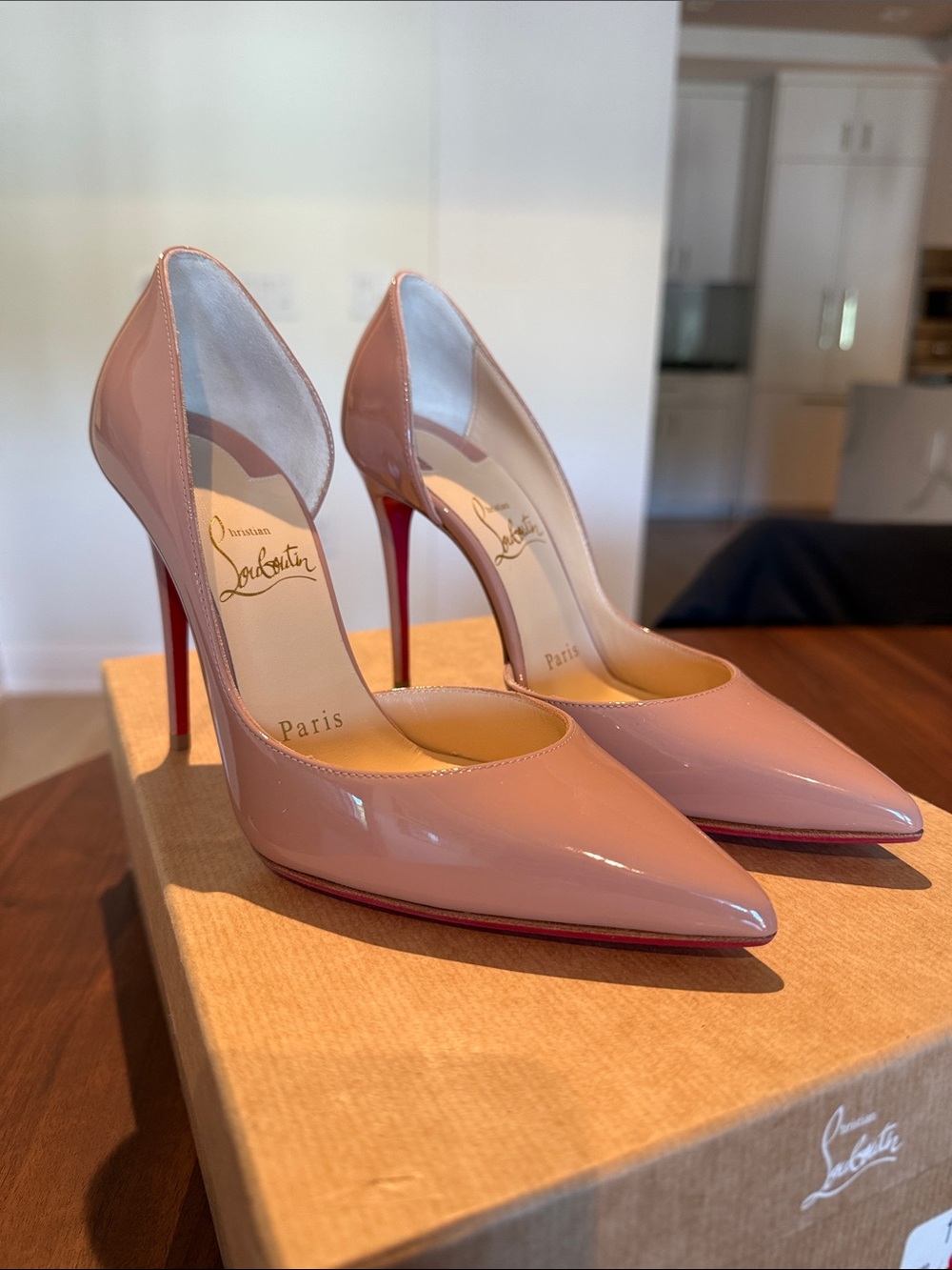 Christian Louboutin Pink Patent Stiletto Pumps with Red Soles